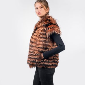 Vibrant Orange Arzante Fox Fur Vest – Genuine Natural Fur Statement