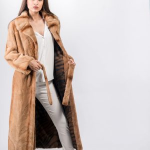 Chic Beige Velvet Mink Fur Coat – Luxurious Authentic Fur Design