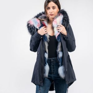 Deep Blue Fur-Lined Parka – Authentic Finn Raccoon Interior for Premium Comfort