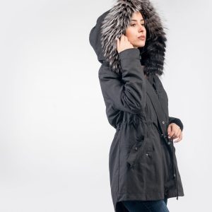 Black Parka with Plush Velvet Mink Fur Lining – Ultimate Winter Elegance