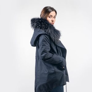 Deep Blue Parka with Velvet Mink Fur Lining – Authentic Luxury Warmth