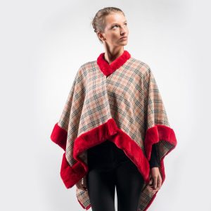 Elegant Women’s Cape with Red Velvet Mink Trim – Timeless Fur Accent