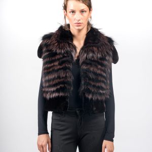 Refined Brown Arzante Fox Fur Vest – Genuine Fur with Rich Texture
