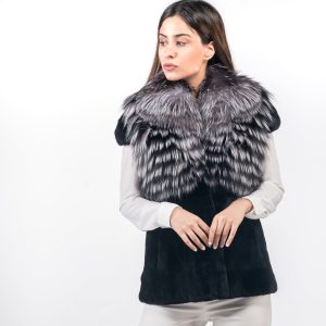 Elegante Arzante Fuchs Pelz Weste mit schwarzem Samt Nerz - Echtes Fell und Samt Raffinesse