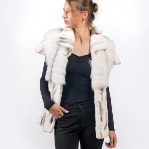 High-End Platin Arktisfuchs Fellweste - Texturiertes Naturfell Statement