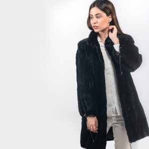 Schwarze Samt-Nerzpelz-Jacke - Üppige Echtpelz-Eleganz
