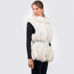 Exklusive Weste aus Schattenfuchsfell mit Lederbesatz - 100% authentische Pelz-Handwerkskunst