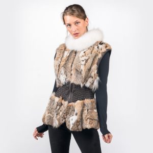 Raffinierte Bobcat Fellweste mit Plüsch-Fuchs-Kragen - Premium Naturpelz Design