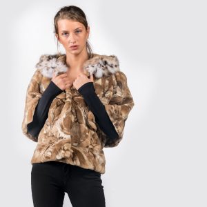 Samt Nerz Pelz Jacke mit Kapuze - Plüsch Echtpelz Wärme