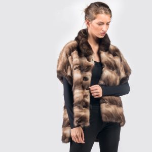 Chic Russian Marten Fur Vest with Sable Collar – Authentic Luxury Outerwear