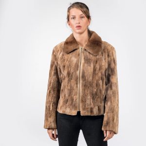 Refined Light Brown Mink Fur Jacket – Zip-Up Design with Luxurious Fur Texture