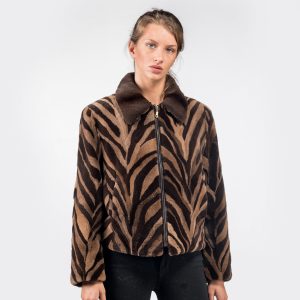 Elegant Zip-Up Beige Brown Mink Fur Jacket – Premium Real Fur Outerwear