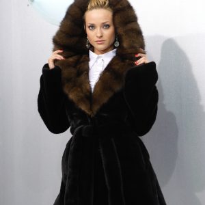 Black Glama Nerz Pelzjacke mit Zobel an der Innen kapuze
