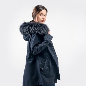 Refined Dark Blue Parka – Real Velvet Mink Lining for Supreme Comfort