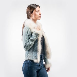 Striking Denim Jacket with Shadow Fox Fur Trim – Casual Meets Couture