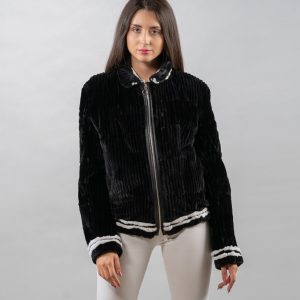 Refined Zip-Up Black Sheared Mink Fur Bomber – Smooth Texture, Modern Style