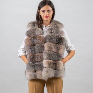 Icy Luxe Horizontal Layer Frost Fox Fur Vest – Radiant Winter Elegance