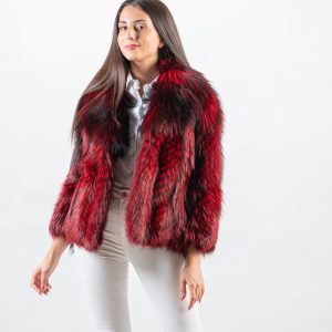 Vivid Ember Silver Fox Fur Jacket – Bold Red Fur Statement