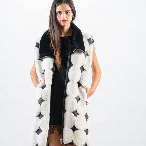 Dual Harmony Sheepskin Vest – Black and White Sophistication