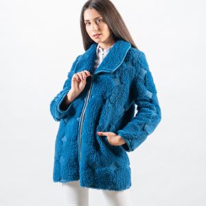 Electric Pulse Sheepskin Jacket – Bold Blue Luxury, 100% Real Fur