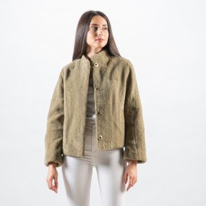 Khaki Lammfell Kurze Jacke