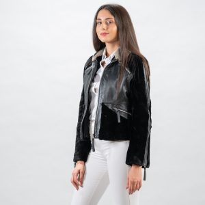 Luxe Edge Velvet Mink Fur Jacket – Black Elegance with Zipper Style