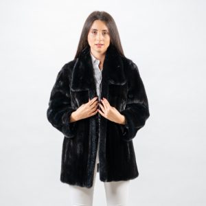 Midnight Allure Mink Fur Jacket – Deep Blue Real Fur Luxury
