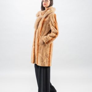 Samt Nerz Pelzjacke mit Beige Blaufuchs Besatz