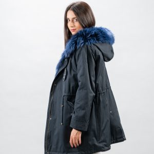 Arctic Prestige Parka – Deep Blue Elegance with Finn Raccoon Fur Lining