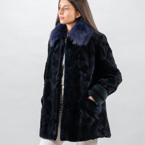 Deep Blue Velvet Mink Fur Jacket