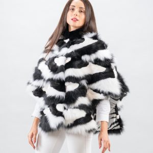 Classic Fox Fur Cape in Black & White Contrast