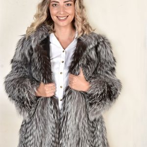 Silberfuchs Kapuzen Pelzjacke