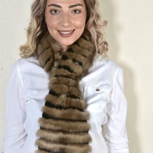 Genuine Sable Fur Scarf with Velvet Mink Trim
