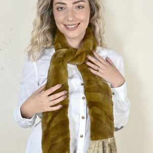 Genuine Khaki Sheared Mink Fur Scarf