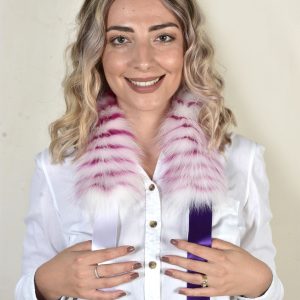 Real Fox Fur Neckband in White Pink
