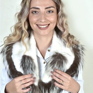 Samt Nerzfell Pelzkragen mit Silber Fuchs Besatz