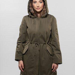 khaki Damen Parka mit Innenfutter Zobel