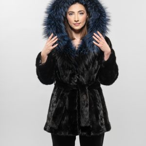 Hooded Black Mink Fur Jacket