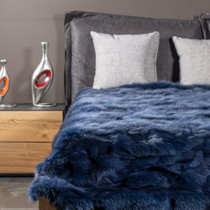 Opulent Blue Fox Fur Throw Blanket – Authentic and Plush