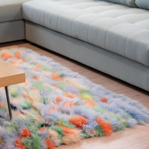 Vibrant Multicolored Finn Raccoon Fur Rug – Bold Texture & Real Luxury