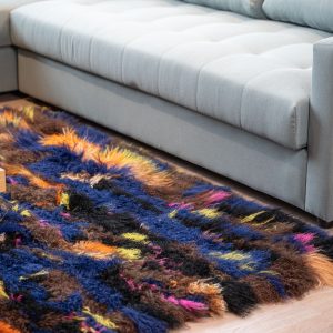 Vibrant Multicolored Tibet Lamb Throw Rug – Bold Texture, Real Fur