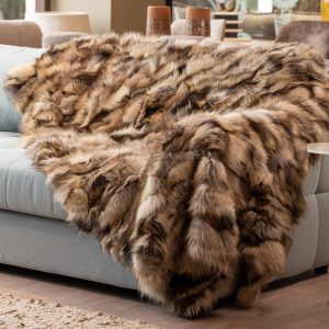 Elegant Beige Frost Fox Fur Throw – Effortless Luxury & Warmth