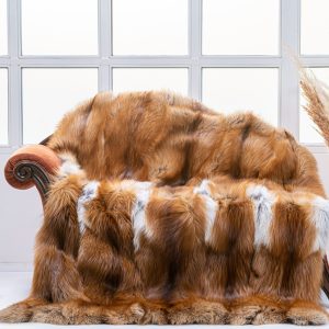 Natural Gold Fox Fur Throw Blanket