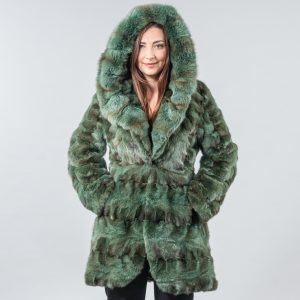 Luxury Green Sable Fur Jacket with Hood | Real Dyed Sable Fur Coat for Women | Handmade Authentic Fur Fashion by Askio Fashion Furs