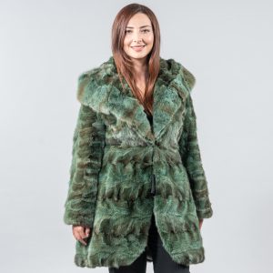 Luxus Green Sable Pelzjacke mit Kapuze | Echt gefärbter Zobelpelzmantel für Frauen | Handgemachte authentische Pelzmode von Askio Fashion Furs