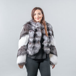 Elegant Silver Fox Short Jacket with Subtle White Sleeves