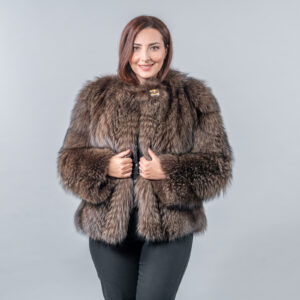 Luxury Brown Blue Frost Short Jacket – Elegant Natural Fur Statement