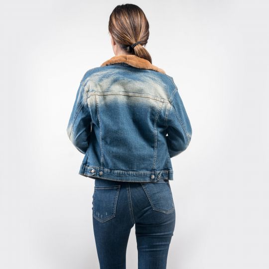 Jeans Jacket with Velvet Mink Trimming