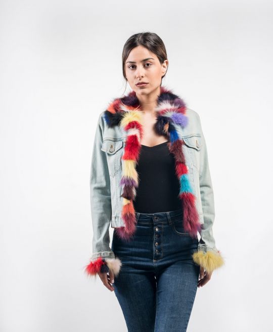 Jeans Jacket with Fox Trim