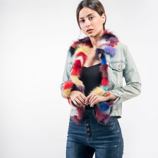 Jeans Jacket with Fox Trim